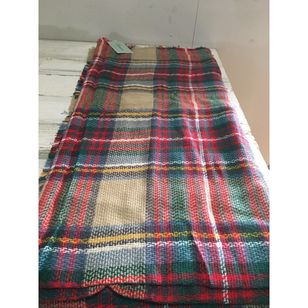 Red green blue tan plaid 57”x57” blanket scarf NWT